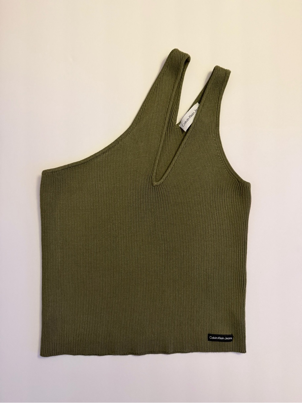 Calvin Klein Jeans Olive Ribbed Asymmetric Tank Top